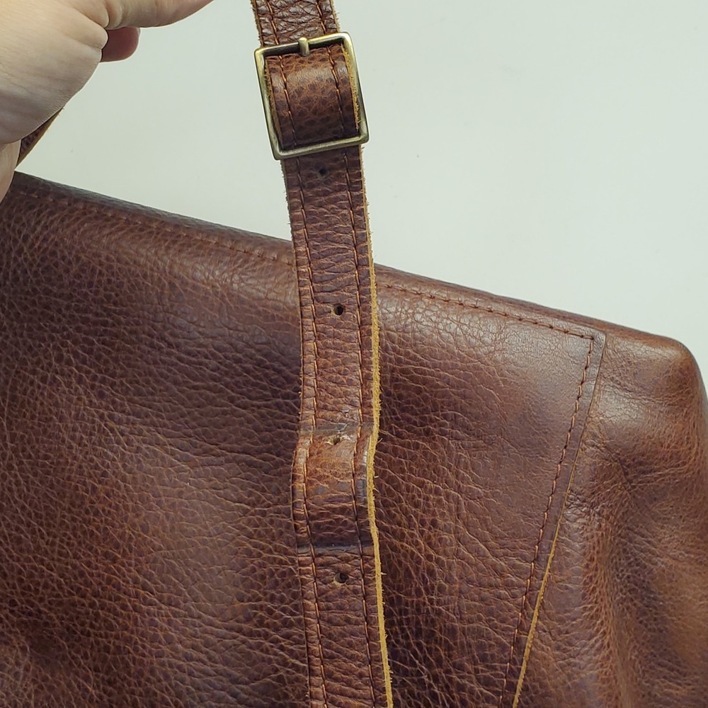 Portland Leather Goods Womens Leather Mini Crossbody Tote Brown Adjustable Zip - Picture 12 of 16